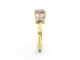 Yellow gold Fancy Pink Cushion  Diamond Floral Cluster Ring with Solitaire Band and Prong Setting_50