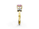 Yellow gold Fancy Pink Cushion  Diamond Floral Cluster Ring with Solitaire Band and Prong Setting_51