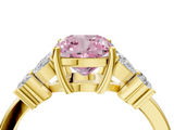 Yellow gold Fancy Pink Cushion  Diamond Floral Cluster Ring with Solitaire Band and Prong Setting_53