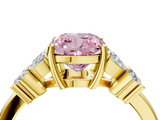Yellow gold Fancy Pink Cushion  Diamond Floral Cluster Ring with Solitaire Band and Prong Setting_54