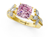 Yellow gold Fancy Pink Cushion  Diamond Floral Vine Solitaire Engagement Ring_4