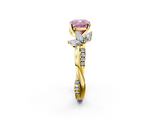 Yellow gold Fancy Pink Cushion  Diamond Floral Vine Solitaire Engagement Ring_5
