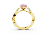 Yellow gold Fancy Pink Cushion  Diamond Floral Vine Solitaire Engagement Ring_6