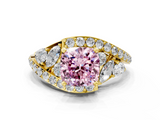 Yellow gold Fancy Pink Cushion  Diamond Halo Ring with Marquise and Pavé Band in Prong Setting_67