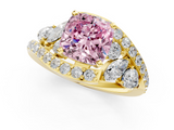 Yellow gold Fancy Pink Cushion  Diamond Halo Ring with Marquise and Pavé Band in Prong Setting_68