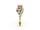 Yellow gold Fancy Pink Cushion  Diamond Halo Ring with Marquise and Pavé Band in Prong Setting_69