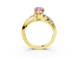 Yellow gold Fancy Pink Cushion  Diamond Halo Ring with Marquise and Pavé Band in Prong Setting_70