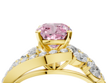 Yellow gold Fancy Pink Cushion  Diamond Halo Ring with Marquise and Pavé Band in Prong Setting_71