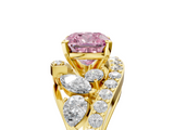Yellow gold Fancy Pink Cushion  Diamond Halo Ring with Marquise and Pavé Band in Prong Setting_72