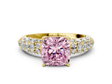 Yellow gold Fancy Pink Cushion  Diamond Pavé Band Solitaire Ring with Four-Prong Setting_61