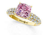 Yellow gold Fancy Pink Cushion  Diamond Pavé Band Solitaire Ring with Four-Prong Setting_62