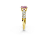 Yellow gold Fancy Pink Cushion  Diamond Pavé Band Solitaire Ring with Four-Prong Setting_63