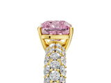 Yellow gold Fancy Pink Cushion  Diamond Pavé Band Solitaire Ring with Four-Prong Setting_66
