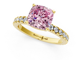 Yellow gold Fancy Pink Cushion  Diamond Pavé Band Solitaire with Four-Prong Setting_201