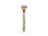 Yellow gold Fancy Pink Cushion  Diamond Pavé Band Solitaire with Four-Prong Setting_202