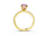 Yellow gold Fancy Pink Cushion  Diamond Pavé Band Solitaire with Four-Prong Setting_203