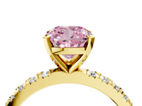 Yellow gold Fancy Pink Cushion  Diamond Pavé Band Solitaire with Four-Prong Setting_204