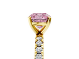 Yellow gold Fancy Pink Cushion  Diamond Pavé Band Solitaire with Four-Prong Setting_205