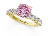 Yellow gold Fancy Pink Cushion  Diamond Pavé Band Solitaire with Four-Prong Setting_4