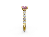 Yellow gold Fancy Pink Cushion  Diamond Pavé Band Solitaire with Four-Prong Setting_5