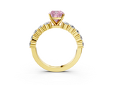 Yellow gold Fancy Pink Cushion  Diamond Pavé Band Solitaire with Four-Prong Setting_6