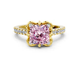 Yellow gold Fancy Pink Cushion  Diamond Pave Band with Floral Prong Setting_27
