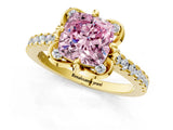 Yellow gold Fancy Pink Cushion  Diamond Pave Band with Floral Prong Setting_28
