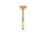 Yellow gold Fancy Pink Cushion  Diamond Pave Band with Floral Prong Setting_29