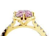 Yellow gold Fancy Pink Cushion  Diamond Pave Band with Floral Prong Setting_31