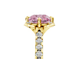 Yellow gold Fancy Pink Cushion  Diamond Pave Band with Floral Prong Setting_32