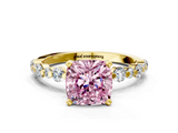 Yellow gold Fancy Pink Cushion  Diamond Prong Set Engagement Ring with Pave Band_216