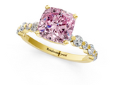 Yellow gold Fancy Pink Cushion  Diamond Prong Set Engagement Ring with Pave Band_217