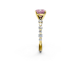 Yellow gold Fancy Pink Cushion  Diamond Prong Set Engagement Ring with Pave Band_218
