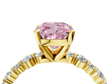 Yellow gold Fancy Pink Cushion  Diamond Prong Set Engagement Ring with Pave Band_220