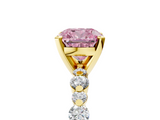 Yellow gold Fancy Pink Cushion  Diamond Prong Set Engagement Ring with Pave Band_221
