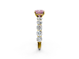 Yellow gold Fancy Pink Cushion  Diamond Prong Setting with Side Stones on a Pave Band_132