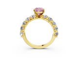 Yellow gold Fancy Pink Cushion  Diamond Prong Setting with Side Stones on a Pave Band_133