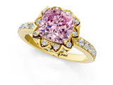 Yellow gold Fancy Pink Cushion  Diamond Solitaire Ring with Shared Prong Pavé Band_67