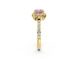 Yellow gold Fancy Pink Cushion  Diamond Solitaire Ring with Shared Prong Pavé Band_68