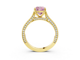 Yellow gold Fancy Pink Cushion  Diamond Solitaire with Pave Band and Six-Prong Setting_23