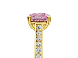 Yellow gold Fancy Pink Cushion  Diamond Solitaire with Pave Band and Six-Prong Setting_25