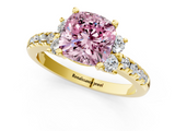 Yellow gold Fancy Pink Cushion  Diamond Three-Stone Pave Band with Four-Prong Setting_19