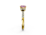 Yellow gold Fancy Pink Cushion  Diamond Three-Stone Pave Band with Four-Prong Setting_20
