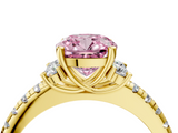 Yellow gold Fancy Pink Cushion  Diamond Three-Stone Pave Band with Four-Prong Setting_22