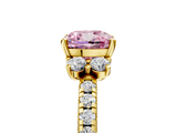 Yellow gold Fancy Pink Cushion  Diamond Three-Stone Pave Band with Four-Prong Setting_23