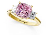 Yellow gold Fancy Pink Cushion  Diamond Three-Stone Ring with Trapezoid Side Stones and Prong Setting_35