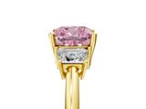 Yellow gold Fancy Pink Cushion  Diamond Three-Stone Ring with Trapezoid Side Stones and Prong Setting_39