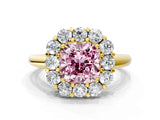 Yellow gold Fancy Pink Cushion  Halo Cluster Diamond Engagement Ring with Prong Setting and Polished Band_51