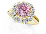 Yellow gold Fancy Pink Cushion  Halo Cluster Diamond Engagement Ring with Prong Setting and Polished Band_52