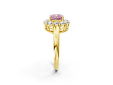 Yellow gold Fancy Pink Cushion  Halo Cluster Diamond Engagement Ring with Prong Setting and Polished Band_53